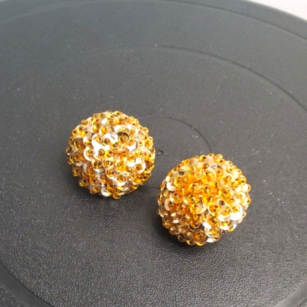 Vintage goldtone domed sequin clip-on earrings